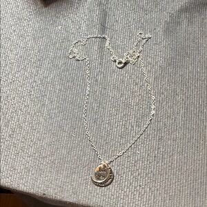 Sterling Crescent Moon & Coin Pendant Necklace - Silver